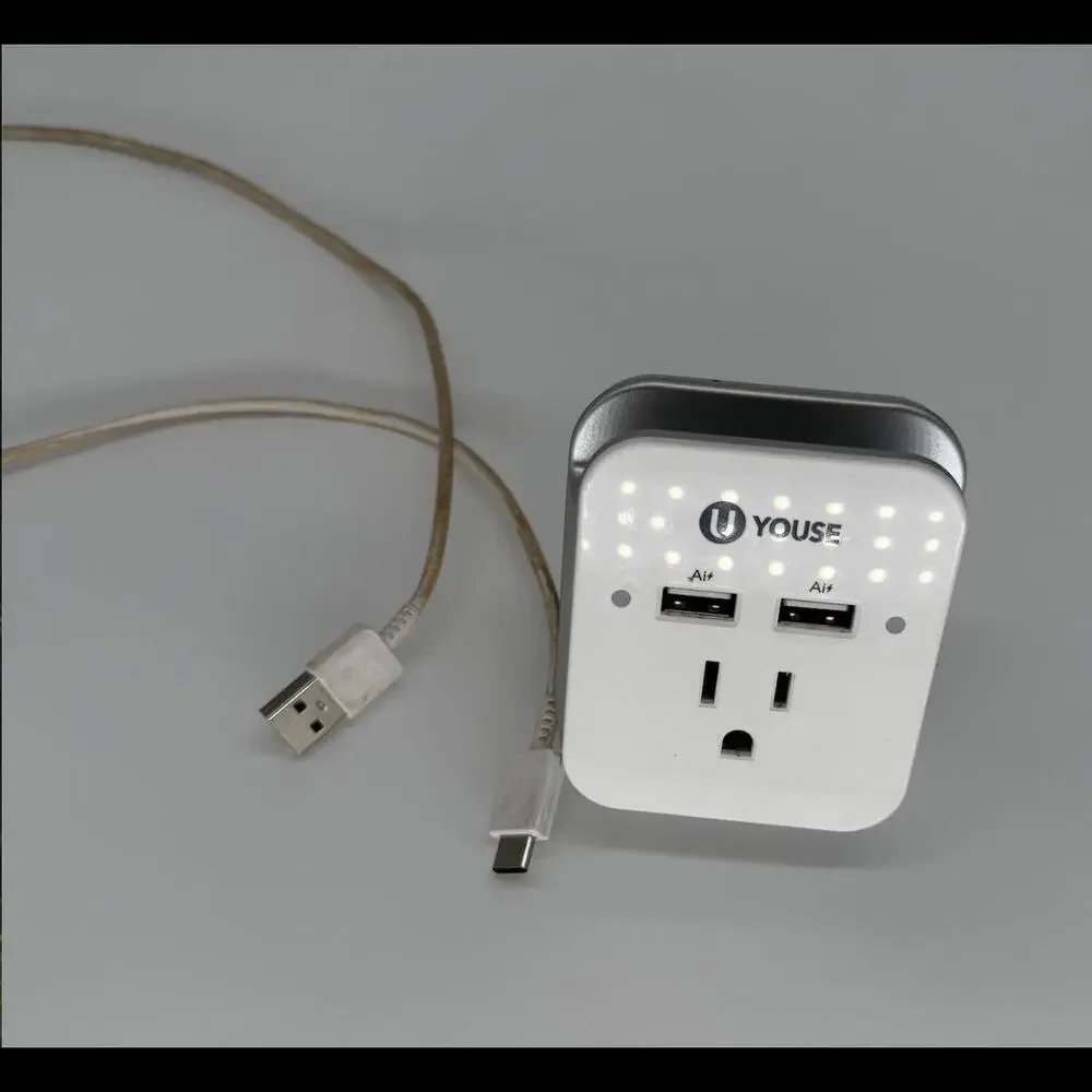 LED Wall Outlet Adapter w/ USB Ports + Bonus USB-C Cable
